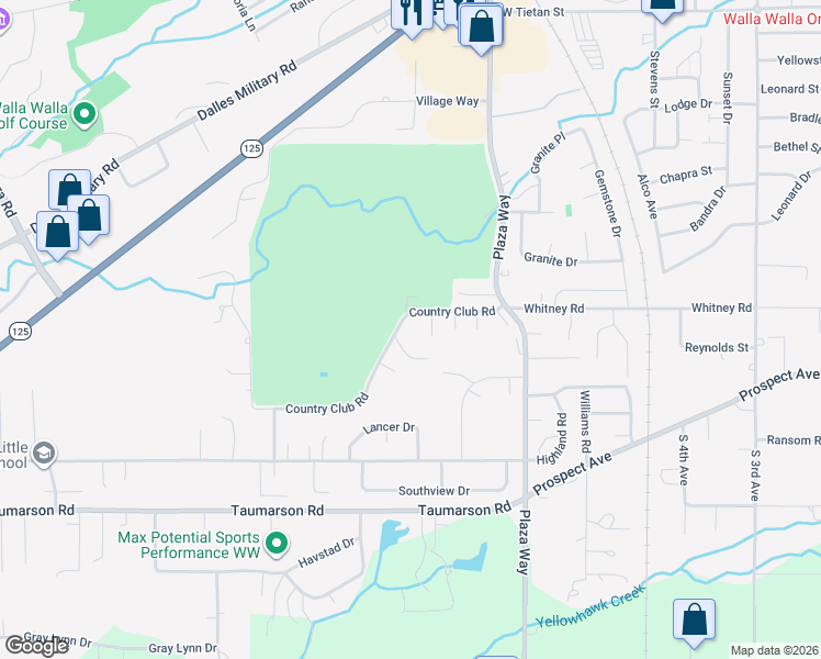 map of restaurants, bars, coffee shops, grocery stores, and more near 825 Country Club Road in Walla Walla