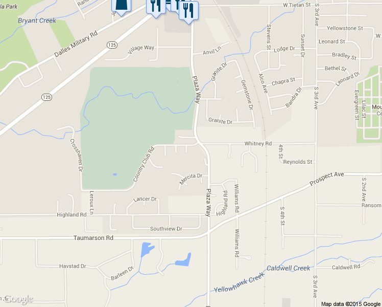 map of restaurants, bars, coffee shops, grocery stores, and more near 625 Country Club Road in Walla Walla