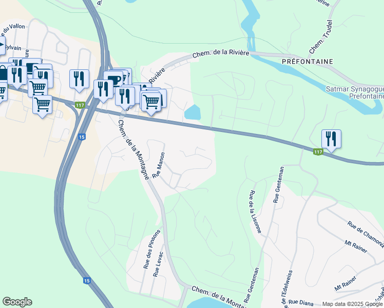map of restaurants, bars, coffee shops, grocery stores, and more near Rue des Tulipes in Sainte-Agathe-des-Monts