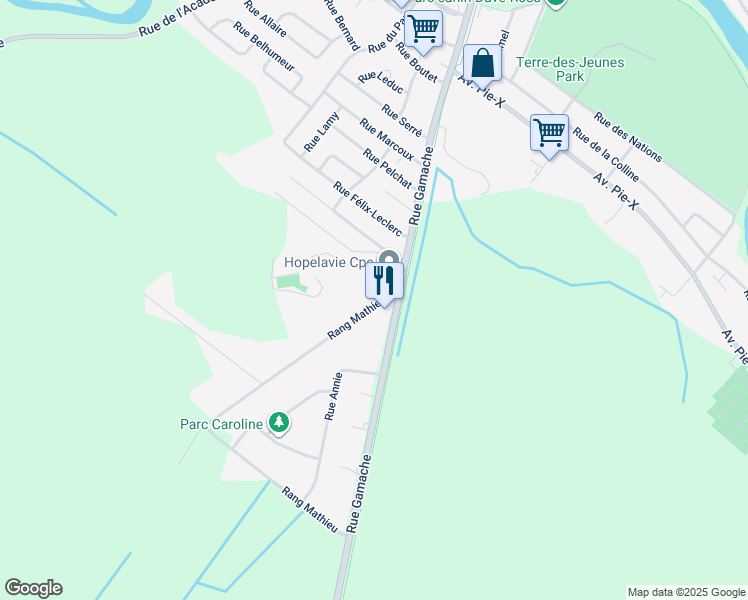 map of restaurants, bars, coffee shops, grocery stores, and more near 18 Rang Mathieu in Victoriaville