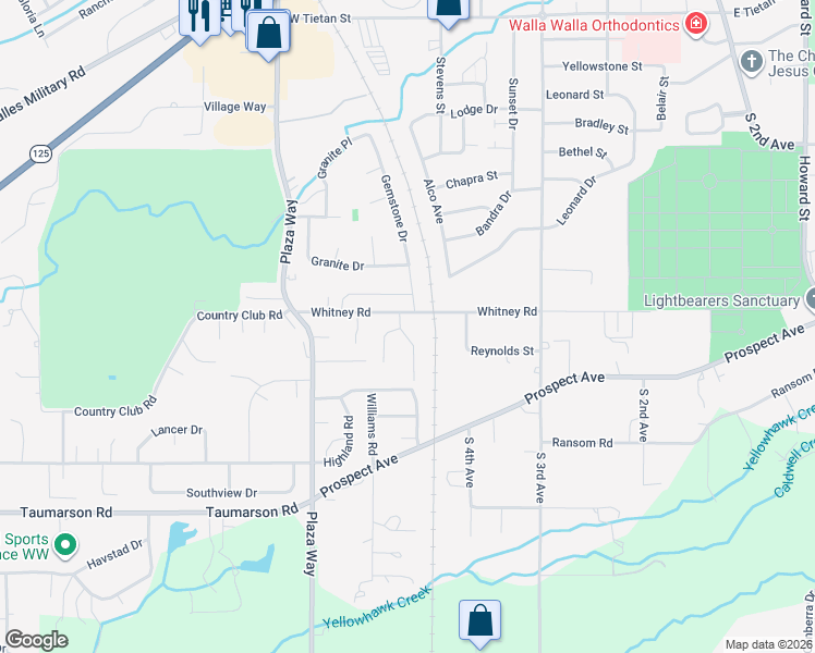 map of restaurants, bars, coffee shops, grocery stores, and more near 31 Wedgewood Road in Walla Walla