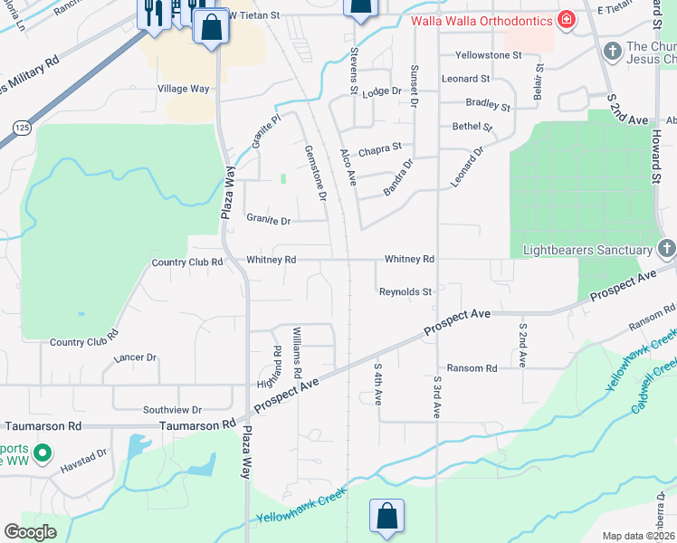 map of restaurants, bars, coffee shops, grocery stores, and more near 31 Wedgewood Road in Walla Walla