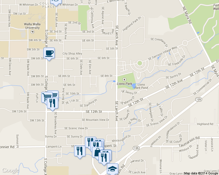 map of restaurants, bars, coffee shops, grocery stores, and more near 956 Southeast Brentwood Place in College Place