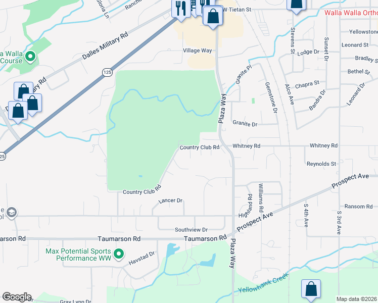 map of restaurants, bars, coffee shops, grocery stores, and more near 825 Country Club Road in Walla Walla