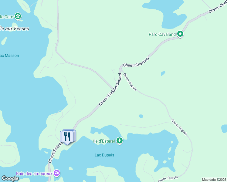 map of restaurants, bars, coffee shops, grocery stores, and more near 43 Chemin Fridolin-Simard in Estérel