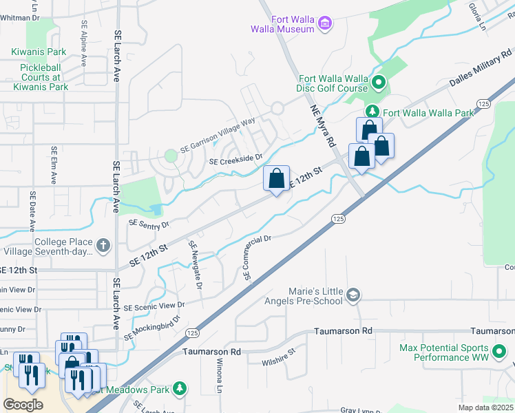 map of restaurants, bars, coffee shops, grocery stores, and more near 1165 Southeast Vista Place in College Place