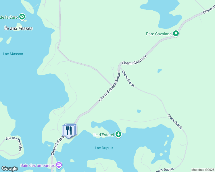 map of restaurants, bars, coffee shops, grocery stores, and more near 56 Chemin Fridolin-Simard in Estérel