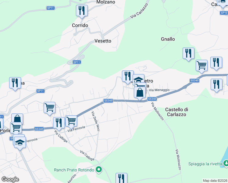 map of restaurants, bars, coffee shops, grocery stores, and more near 28 Via Corrado e Giulio Venini in Porlezza