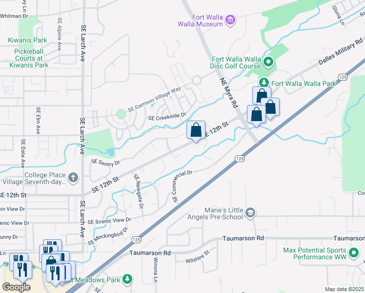 map of restaurants, bars, coffee shops, grocery stores, and more near 1165 Southeast Vista Place in College Place