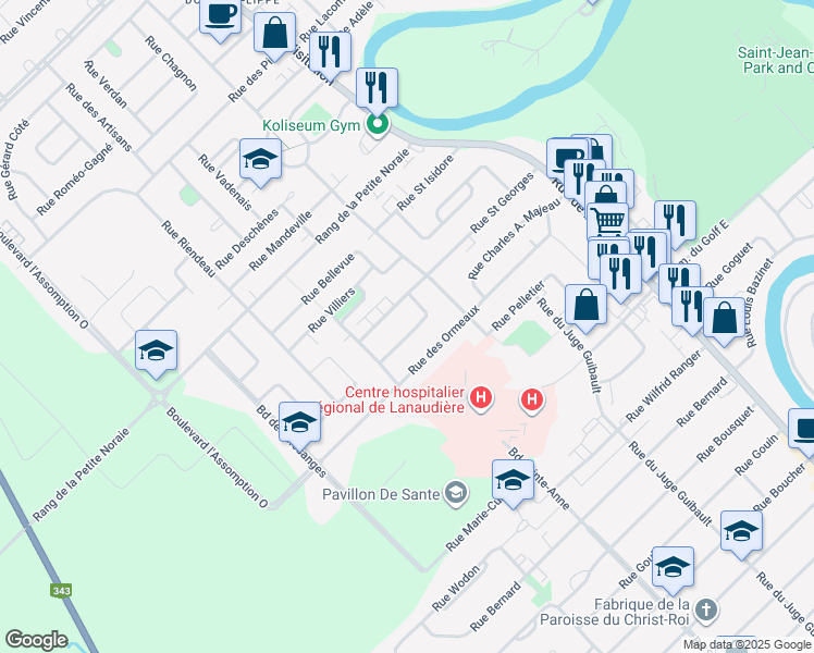 map of restaurants, bars, coffee shops, grocery stores, and more near 11 Rue Patrick Marcil in Saint-Charles-Borromée