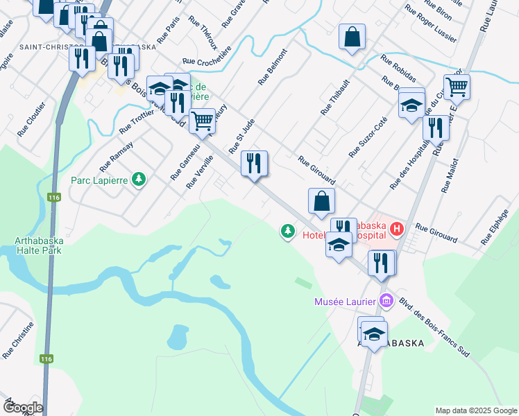 map of restaurants, bars, coffee shops, grocery stores, and more near 799 Boulevard des Bois Francs Sud in Victoriaville