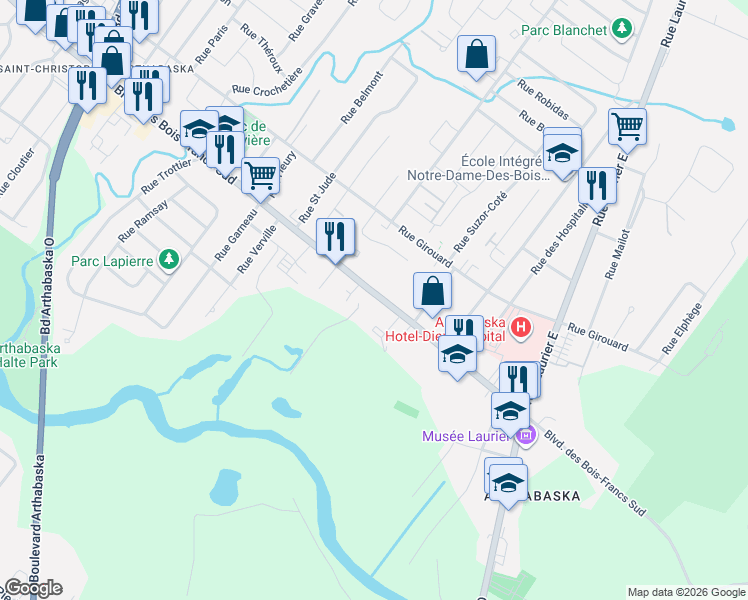 map of restaurants, bars, coffee shops, grocery stores, and more near 811 Boulevard des Bois Francs Sud in Victoriaville
