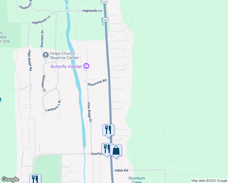 map of restaurants, bars, coffee shops, grocery stores, and more near 1310 Bailey Lane in Gearhart