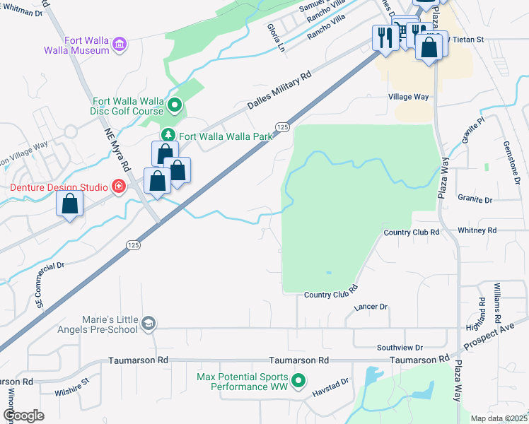map of restaurants, bars, coffee shops, grocery stores, and more near 2230 Crosshaven Drive in Walla Walla