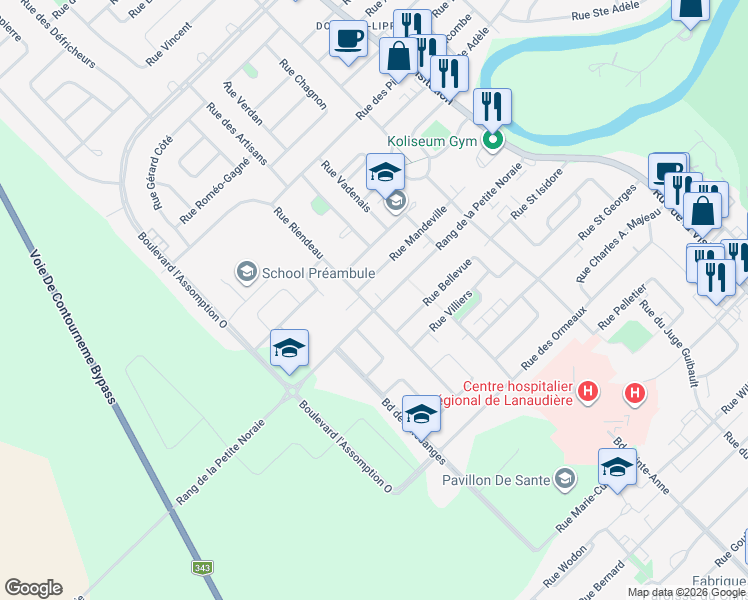 map of restaurants, bars, coffee shops, grocery stores, and more near 158 Rue Petite Noraie in Saint-Charles-Borromée