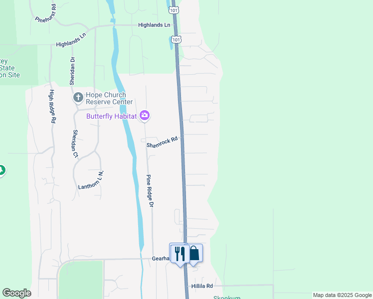 map of restaurants, bars, coffee shops, grocery stores, and more near 1310 Bailey Lane in Gearhart