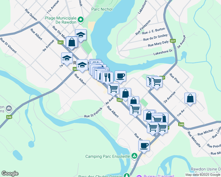 map of restaurants, bars, coffee shops, grocery stores, and more near 3646 Rue Queen in Rawdon