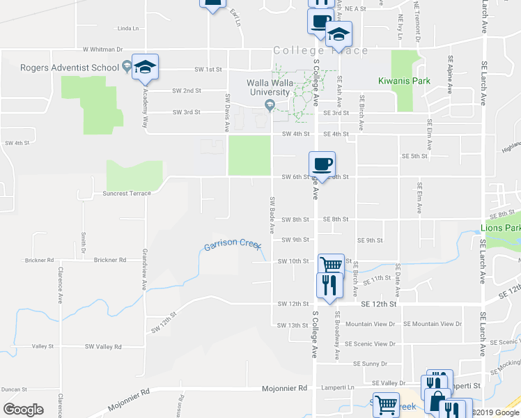 map of restaurants, bars, coffee shops, grocery stores, and more near 720 Southwest Bade Avenue in College Place