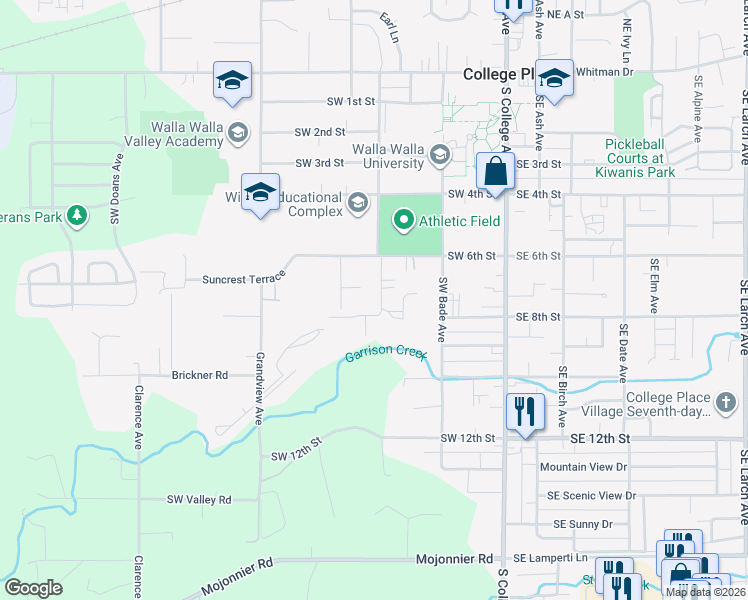 map of restaurants, bars, coffee shops, grocery stores, and more near 730 Southwest Davis Avenue in College Place