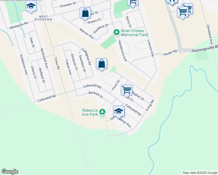map of restaurants, bars, coffee shops, grocery stores, and more near 86 Charyl Court in Riverview