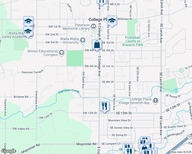 map of restaurants, bars, coffee shops, grocery stores, and more near 710 South College Avenue in College Place