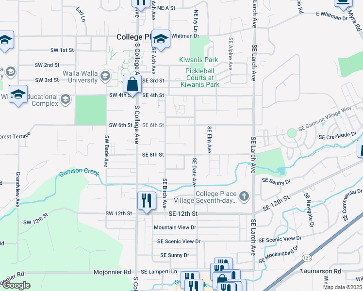 map of restaurants, bars, coffee shops, grocery stores, and more near 252 Southeast Roseville Lane in College Place