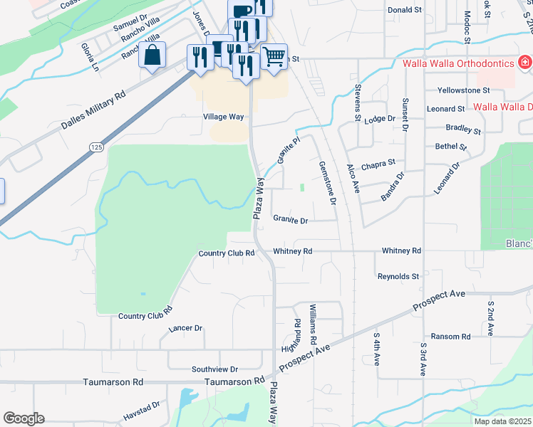 map of restaurants, bars, coffee shops, grocery stores, and more near 2051 Plaza Way in Walla Walla