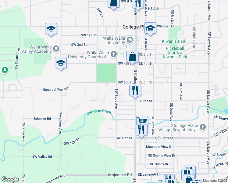 map of restaurants, bars, coffee shops, grocery stores, and more near 642 Southwest Bade Avenue in College Place