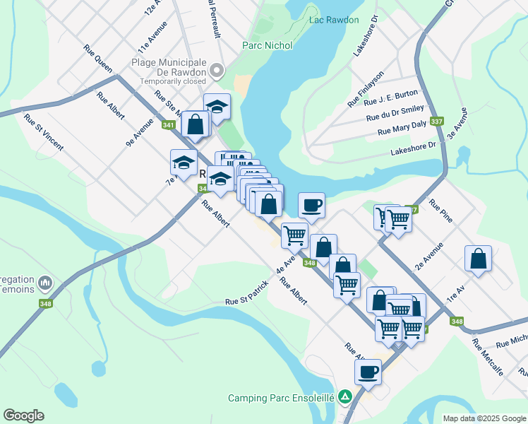 map of restaurants, bars, coffee shops, grocery stores, and more near 3696 Rue Queen in Rawdon