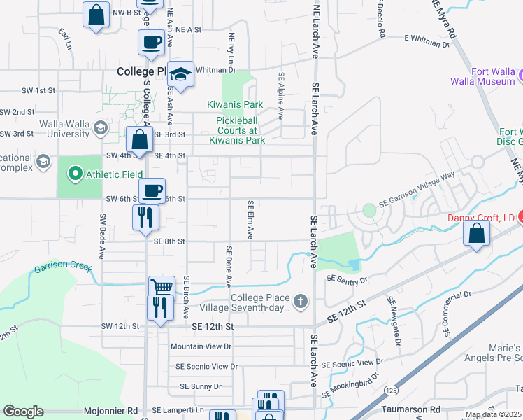 map of restaurants, bars, coffee shops, grocery stores, and more near 503 Southeast 6th Street in College Place
