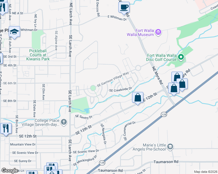map of restaurants, bars, coffee shops, grocery stores, and more near 701 Southeast Swainson Lane in College Place