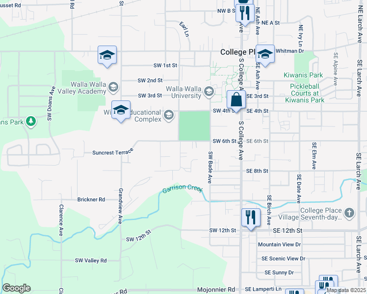 map of restaurants, bars, coffee shops, grocery stores, and more near 327 Southwest 6th Street in College Place