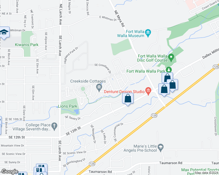 map of restaurants, bars, coffee shops, grocery stores, and more near 1041 Southeast Creekside Drive in College Place