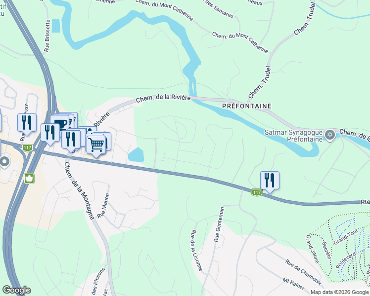 map of restaurants, bars, coffee shops, grocery stores, and more near 1550 Rue Marinier in Sainte-Agathe-des-Monts