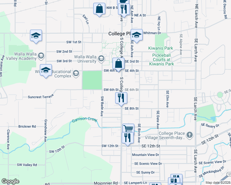 map of restaurants, bars, coffee shops, grocery stores, and more near 520 South College Avenue in College Place