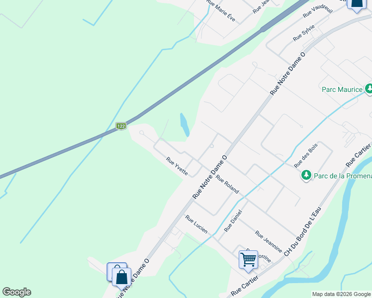 map of restaurants, bars, coffee shops, grocery stores, and more near 91 Rue Roland in Victoriaville