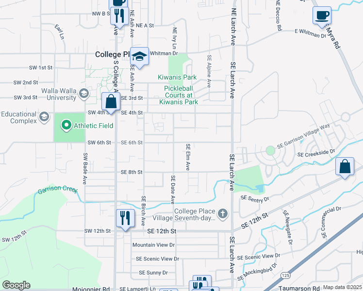 map of restaurants, bars, coffee shops, grocery stores, and more near 529 Southeast Date Avenue in College Place