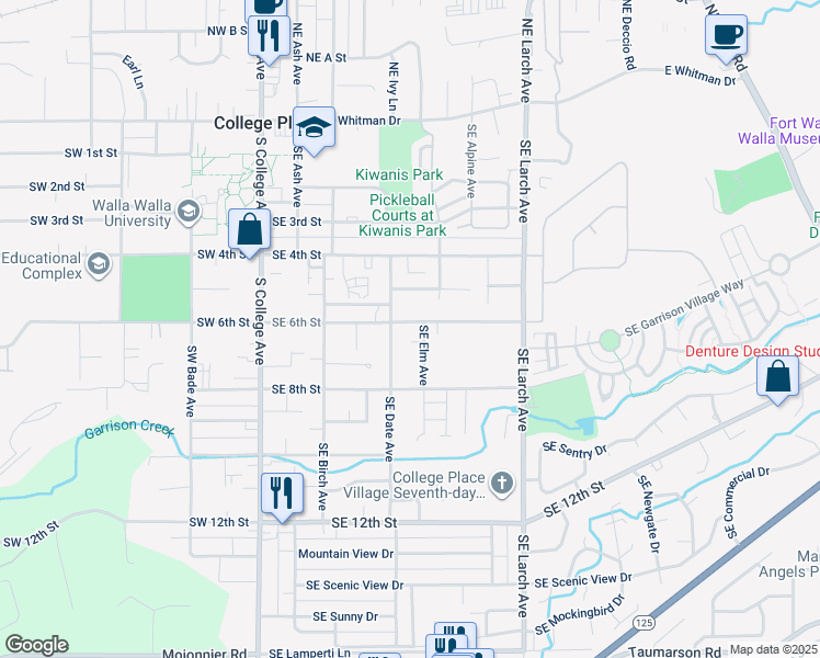 map of restaurants, bars, coffee shops, grocery stores, and more near 529 Southeast Date Avenue in College Place