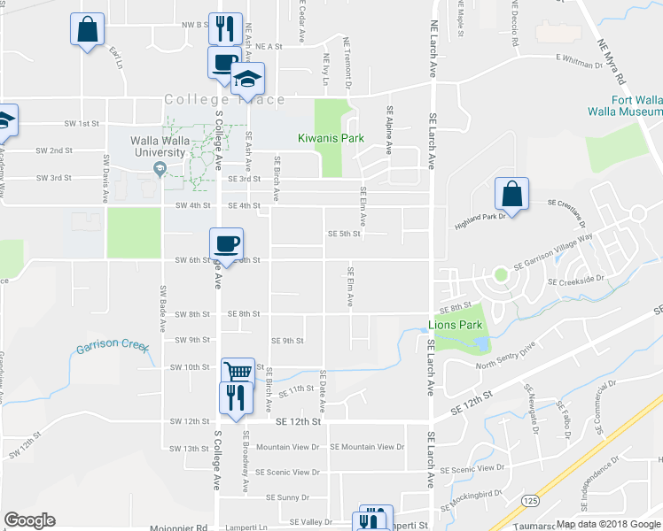 map of restaurants, bars, coffee shops, grocery stores, and more near 529 Southeast Date Avenue in College Place