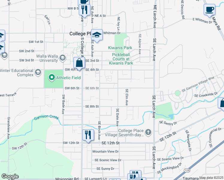 map of restaurants, bars, coffee shops, grocery stores, and more near 319 Southeast 6th Street in College Place