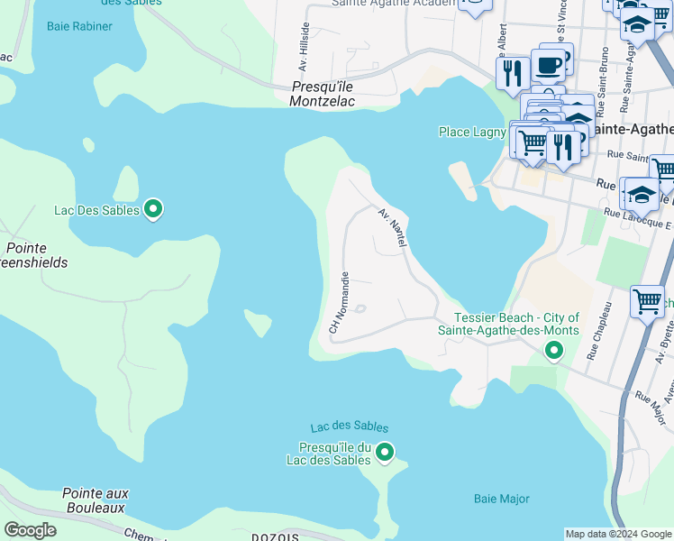 map of restaurants, bars, coffee shops, grocery stores, and more near 39 Chemin de Normandie in Sainte-Agathe-des-Monts