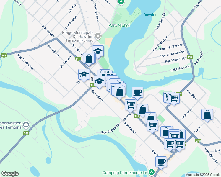 map of restaurants, bars, coffee shops, grocery stores, and more near 3696 Rue Queen in Rawdon