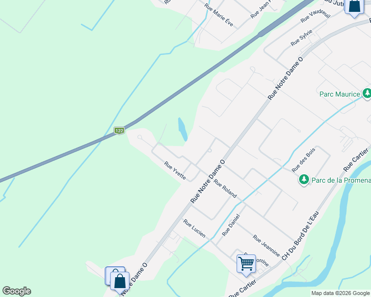 map of restaurants, bars, coffee shops, grocery stores, and more near 91 Rue Roland in Victoriaville
