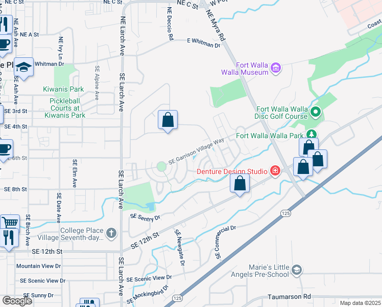 map of restaurants, bars, coffee shops, grocery stores, and more near Southeast Garrison Village Way in College Place