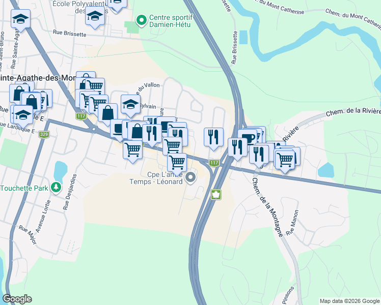 map of restaurants, bars, coffee shops, grocery stores, and more near 700 Rue Principale Est in Sainte-Agathe-des-Monts
