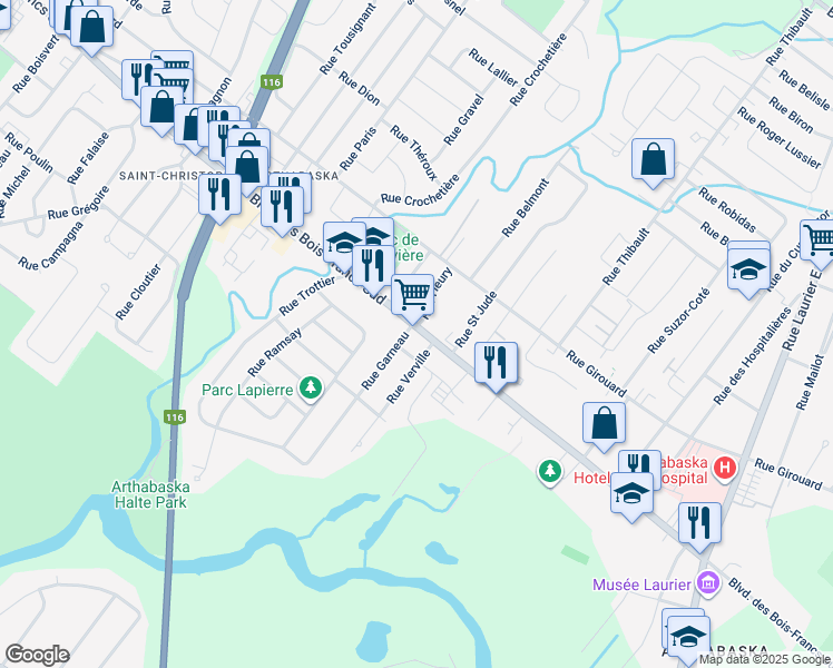 map of restaurants, bars, coffee shops, grocery stores, and more near 799 Boulevard des Bois Francs Sud in Victoriaville