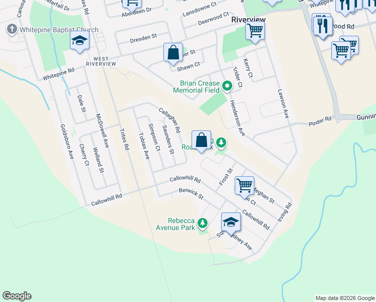 map of restaurants, bars, coffee shops, grocery stores, and more near 46 Charyl Court in Riverview