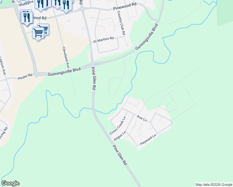 map of restaurants, bars, coffee shops, grocery stores, and more near 612 Pine Glen Road in Riverview
