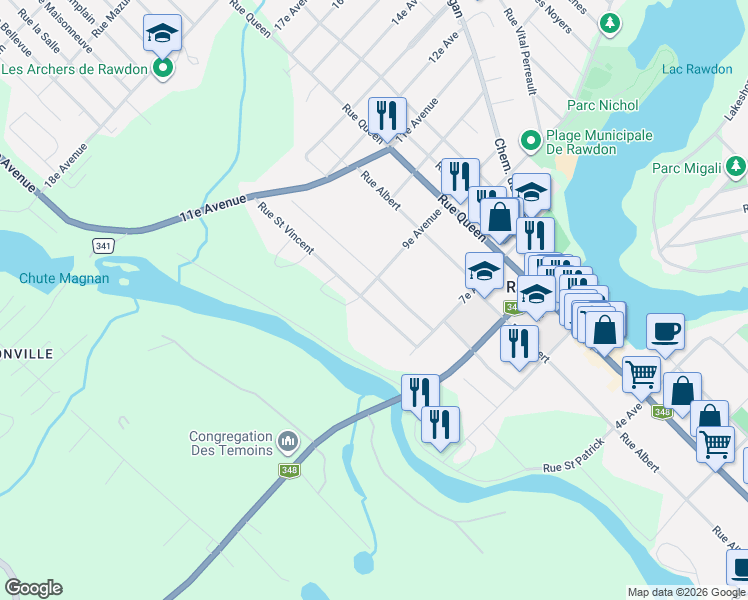 map of restaurants, bars, coffee shops, grocery stores, and more near Rue Saint Vincent in Rawdon