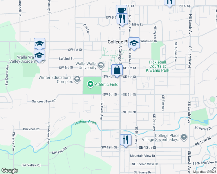 map of restaurants, bars, coffee shops, grocery stores, and more near 109 Southwest 5th Street in College Place